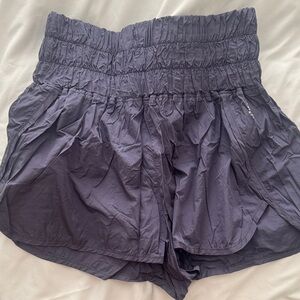 FP Movement by Free People High-Waist Ruched Smocked Shorts in Slate Purple